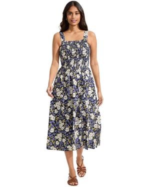 Lands' End Poplin Smocked Bodice Midi Dress - White