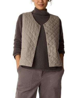Eileen Fisher V-neck Quilted Sleeveless Vest - Brown