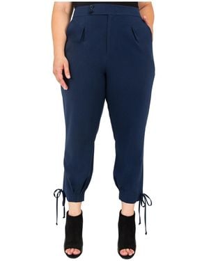 Standards & Practices Plus Size High Waisted Ankle Tie Cuff Pants - Blue