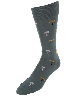 Trafalgar I'll Drink To That Wine Glass And Bottle Novelty Mid Calf Mercerized Cotton Sock (1 Pair) - Gray
