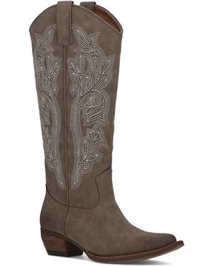 FRYE and CO Irlene Tall Deco Stitch Almond Toe Boots - Brown