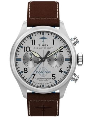 Timex Chronograph Leather Watch - Gray