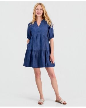 Nautica Tiered Chambray A-line Dress - Blue
