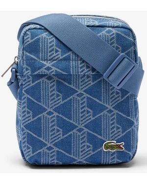 Lacoste Denim Monogram Jacquard Vertical Camera Bag - Blue