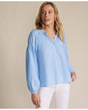 Lands' End Cotton Voile Long Sleeve Raglan Smocked Top - Blue