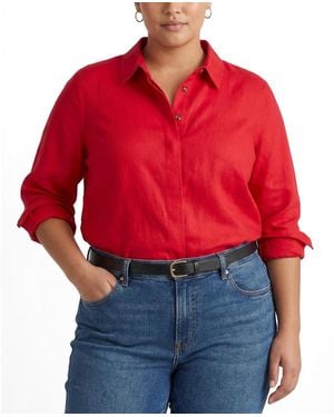 UNIVERSAL STANDARD Plus Size Elbe Stretch Linen Shirt - Red
