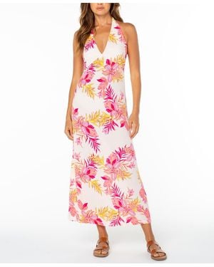 Roxy Beach Day Floral Printed Halter Neck Dress - White