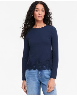 On 34th Long-sleeve Lace-trim Knit Top - Blue