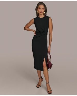 Donna Karan Jewel-neck Front-slit Sheath Dress - Brown