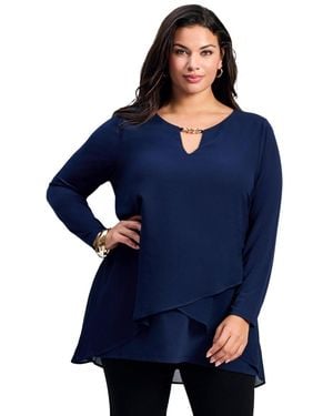 Avenue Plus Size Fantasia Overlay Chain Tunic - Blue