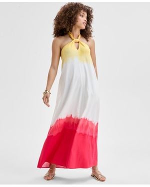 INC International Concepts Petite Tie-dyed Linen-blend Maxi Dress - Red