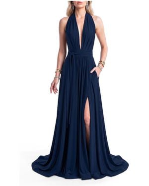 Jessica Angel Infinite Convertible Halter A-line Evening Gown - Blue