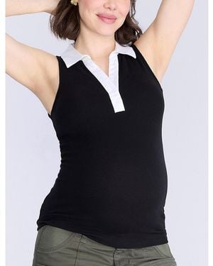 Motherhood Maternity Maternity V-neck Sleeveless Polo Top - Black