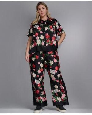 KARL LAGERFELD Plus Size Floral-print Collared Blouse - Black
