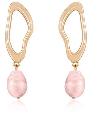 Ettika Open Circle 18k Gold Plated And Freshwater Pearl Dangle Earrings - Pink