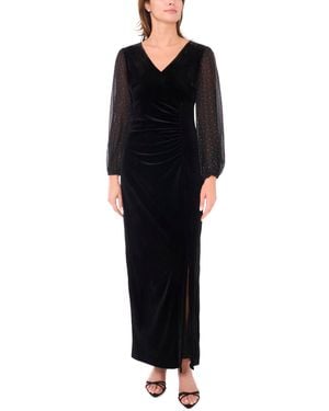 Msk Petite V-neck Velvet Long-sleeve Maxi Dress - Black