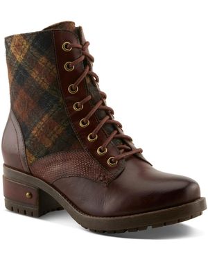 L'ARTISTE L`artiste Marty-plaid Lace-up Boots - Brown