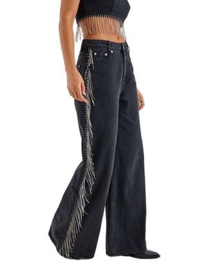 Nasty Gal Denim Diamonte Tassel Straight Leg Jeans - Blue