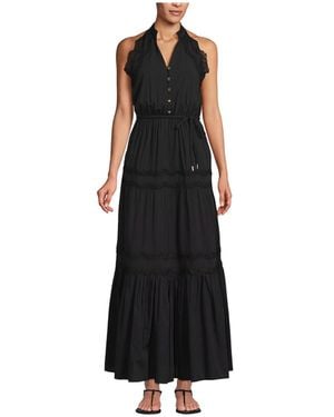 Lands' End Cotton Voile Halter Tiered Maxi Dress - Black