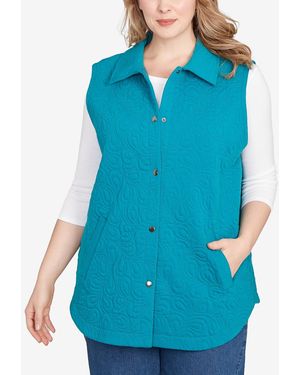 Ruby Rd. Plus Size Quilted Terry Inner Beauty Vest Jacket - Blue