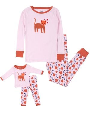 Leveret Girls & Doll Matching 100% Cotton Long Sleeve Animal Print Pajamas - White