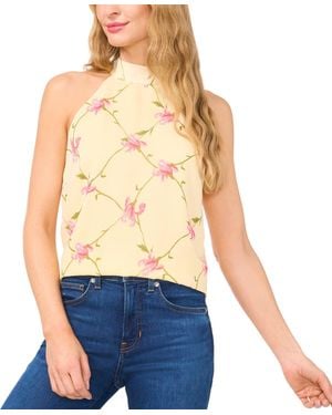 Cece Floral-print Sleeveless Halter Top - Blue