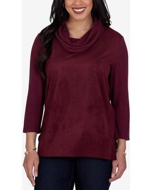 Ruby Rd. Petite Cowl Neck 3/4-sleeve Side-slit Blouse - Red