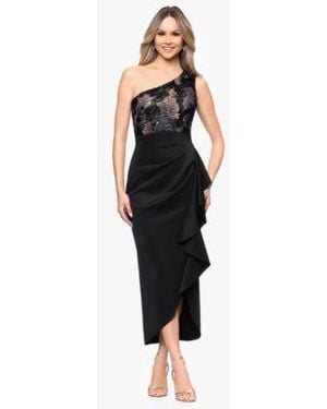 Betsy & Adam Petite One-shoulder Midi Dress - Black