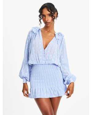 Miss Circle Zahari Smock Bottom Balloon Sleeve Mini Dress - White