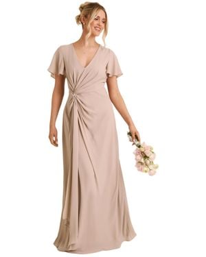 Six Stories Knot Front Chiffon Bridesmaid Dress - Natural