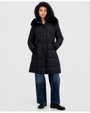 Steve Madden Hooded Drawcord-waist Puffer Coat - Blue