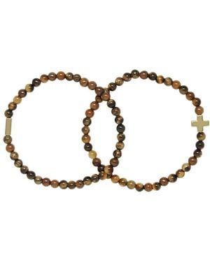 charged Stone Beaded 2 Pieces Bracelet Set - Metallic