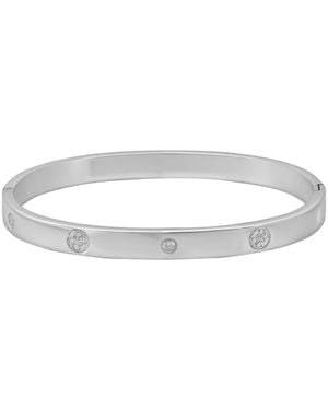 Guess Cubic Zirconia Gold And -tone Side Hinge Bangle Bracelet - White