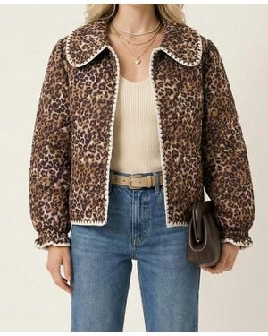 Modenaire Leopard Print Quilted Jacket - Brown