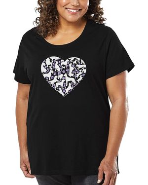 LA Pop Art Plus Size Dog Heart Art T-shirt - Black