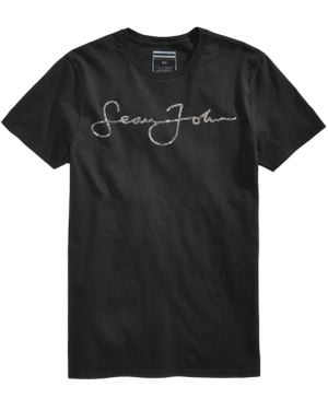 Sean John Signature Script Rhinestone Logo T-shirt, Created For Macy's - Black