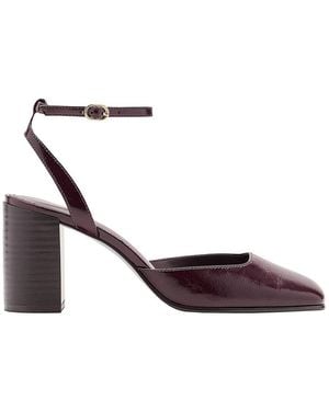 Mango Block Heel Ankle Bracelet Faux Leather Pumps - Metallic