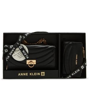 Anne Klein 2 Piece Flap Crossbody Bag And Bifold Wallet Gift Set - Black