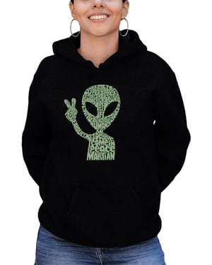 LA Pop Art Peace Alien Word Art Hooded Sweatshirt - Black