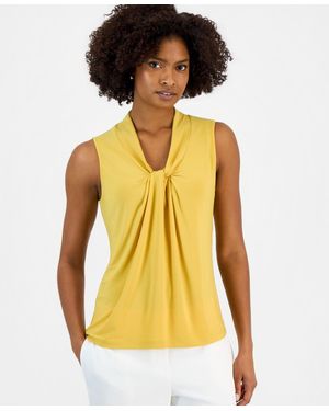 Kasper Sleeveless Knotted-front Top - Yellow