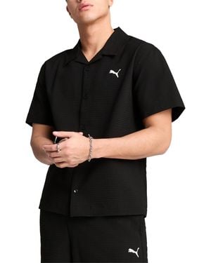 PUMA Regular-fit Button-down Seersucker Camp Shirt - Black