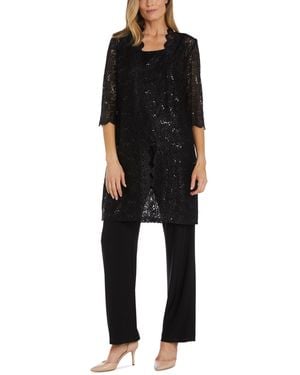 R & M Richards 3-pc. Sequined Lace Pantsuit & Jacket - Black
