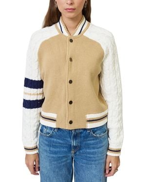 Central Park West Chloe Cable Sleeve Knit Bomber Jacket - Blue