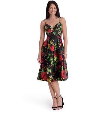 Siena Jewelry Printed Sweetheart Neck Dress - Red