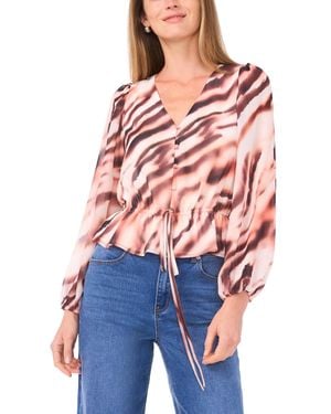 1.STATE Button Front V-neck Printed Blouse - Red