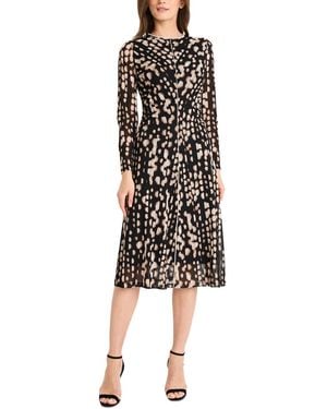 Maggy London Printed Long-sleeve Pleated Dress - Black
