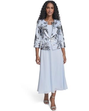 Jessica Howard Petite 2-pc. Printed Jacket & Midi Dress Set - Blue