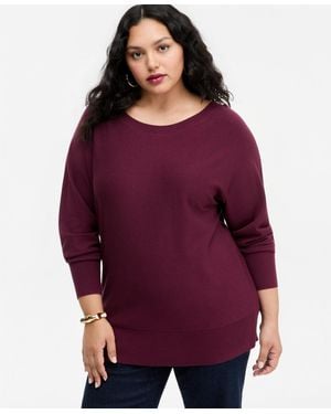 INC International Concepts Plus Size Boat Neck Raglan Sweater - Purple