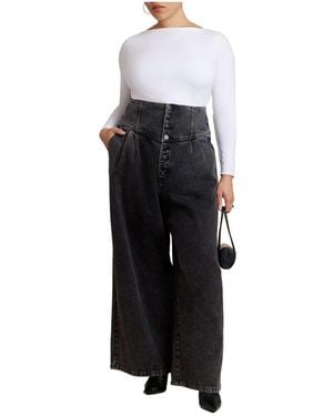 Eloquii Corset Waist Wide Leg Jean - Black