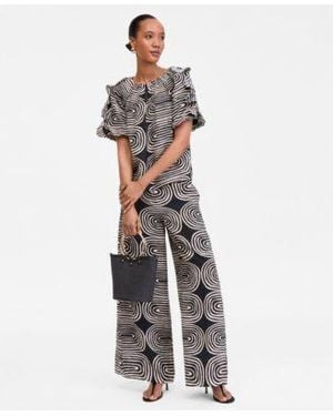 INC International Concepts Printed Ruffle Sleeve Top Wide Leg Pants Macys Exclusive - White